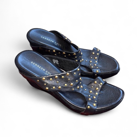 Kenneth Cole Black and Gold Studded Wedges - Picture 1 of 6